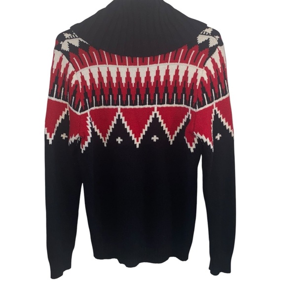 Lauren Ralph Lauren Red and Black Geometric Cowl Neck Sweater - Picture 2 of 5